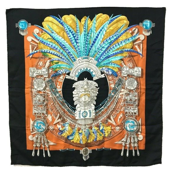 Authentic HERMES Carre90 Big Buddha Buddha Carnival Scarf silk Black/Multicolore - Picture 1 of 12